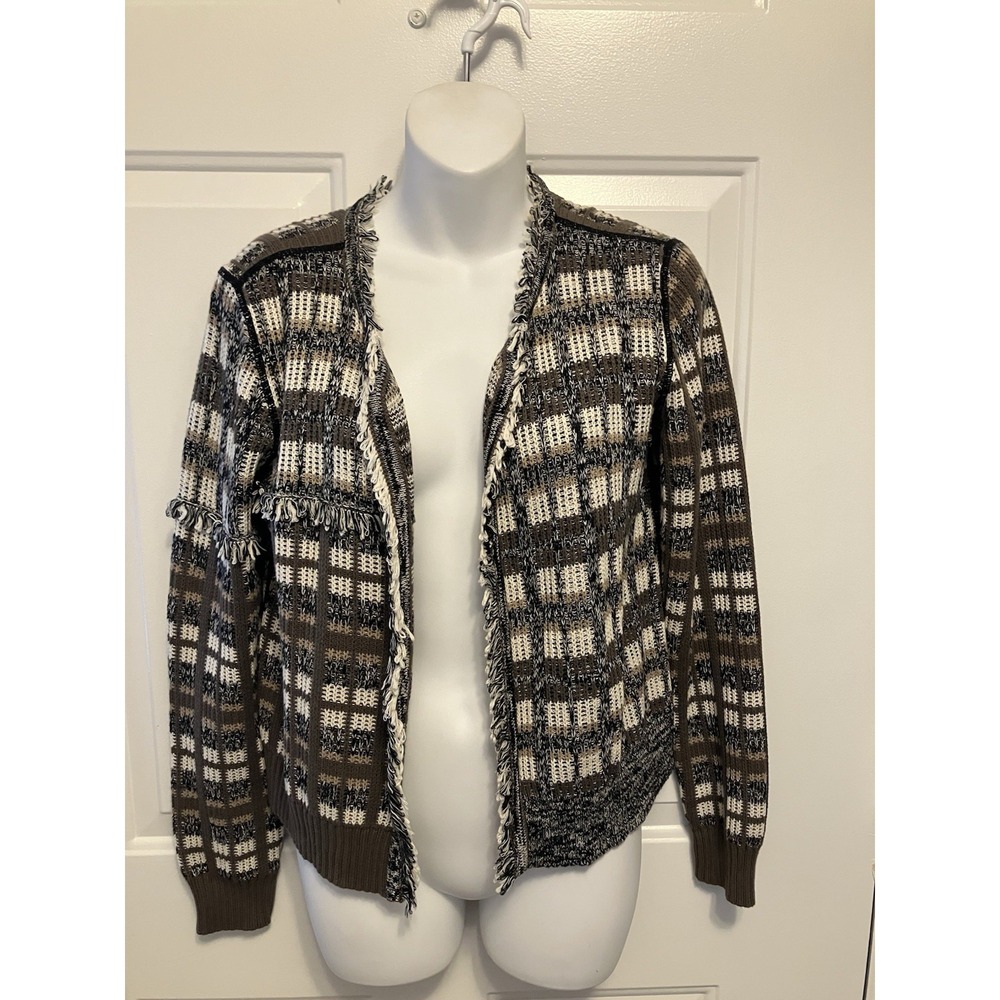 Cabi Paris Sz Small Boucle Tweed Fringe Blazer Jacket Brown Boho Women’s